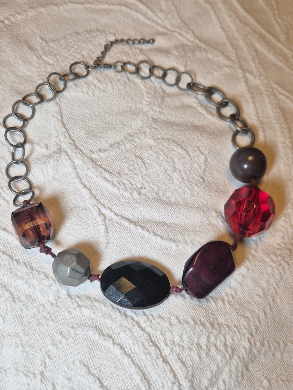 Handmade Vintage Necklace Large Beads Beaded Metal Ring Chain Chunky Statement ✨